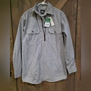 KEY Hickory Stripe Zip Up Logger Shirt- MENS MEDIUM TALL